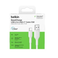 Belkin BoostCharge USB-C to USB-A Cable (1M) - White (CAB021fq1MWH), 15W, 480MBPS, 300K Bends, Apple, Samsung, USB-IF Certified, 2 Years Warranty