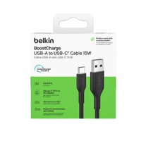Belkin BoostCharge USB-C to USB-A Cable (3M) - Black (CAB021fq3MBK), 15W, 480MBPS, 300K Bends, Apple, Samsung, USB-IF Certified, 2 Years Warranty