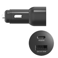 Cygnett CarPower 20W Dual Port Car Charger with 20W USB-C PD + 20W QC 3.0 - Black(CY3637CYCCH),1xUSB-C (20W),1xUSB-A(20W), Power Delivery Fast Charger