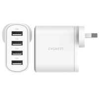 Cygnett PowerPlus 24W Multiport Wall Charger - White (CY3746PDWCH), Connect up to 4x Devices, Lightweight, Compact Design, 4x USB-A Charging Ports