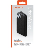 Cygnett UrbanWallet Apple iPhone 15 (6.1') Leather Wallet Case - Black (CY4590URBWT), 360° Protection, Multi-Angle, 2x Card Slots, 4FT DropProof