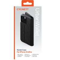 Cygnett UrbanWallet Apple iPhone 15 Pro Max (6.7') Leather Wallet Case - Black (CY4593URBWT),360° Protection, Multi-Angle, 2x Card Slots,4FT DropProof