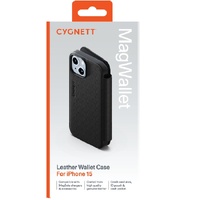 Cygnett MagWallet Apple iPhone 15 (6.1') Leather Wallet Case - Black (CY4594MAGWT), 360° Protection, Multi-Angle, 3x Card Slots, MagSafe,4FT DropProof