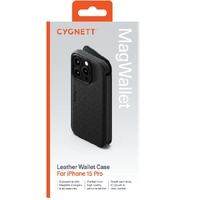 Cygnett MagWallet Apple iPhone 15 Pro (6.1') Leather Wallet Case - Black (CY4596MAGWT),360° Protection,Multi-Angle,3x Card Slots,MagSafe,4FT DropProof