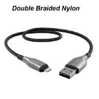 Cygnett Armoured Braided Lightning to USB-A (2.0) (0.5M) Cable - Black (CY4657PCCAL), 2.5A 12W, 480Mbps, Turbo Charge, Apple iPhone, 5 Years Warranty