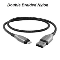 Cygnett Armoured Braided Lightning to USB-A (2.0) (1M) Cable - Black (CY4658PCCAL), 2.5A 12W, 480Mbps, Turbo Charge, Apple iPhone, 5 Years Warranty