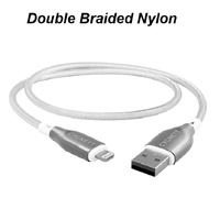 Cygnett Armoured Braided Lightning to USB-A (2.0) (1M) Cable - White (CY4659PCCAL), 2.5A 12W, 480Mbps, Turbo Charge, Apple iPhone, 5 Years Warranty