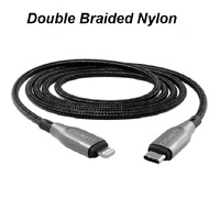 Cygnett Armoured Lightning to USB-C (2.0) Cable (3M) - Black(CY4671PCCCL),30W,Braided, 480Mbps Transfer,Fast Charge iPhone iPad, MFi,5 Years Warranty