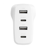 Cygnett PowerPlus 45W Multi Port Fast Wall Charger - White((CY4769PDWCH), 2xUSB-C PPS (45W),2xUSB-A (20W),Compact,Lightweight,2 Years Warranty