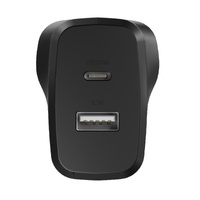 Cygnett PowerPlus 32W Dual Port (20W USB-C  12W USB-A) PD Fast Wall Charger-Black(CY4773PDWCH),Palm-Size,Portable,Charge 2x Devices,2 Years Warranty