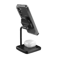 Cygnett ChargeBase Qi2 2-in-1 Magnetic 15W Wireless Charger - Black (CY5067BUNCP),1.2M USB-C Cable,25W Wall Charger,80 degree Swivel Head,2 Years Warr