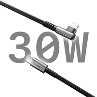 Cygnett Unite Right-Angle Lightning to USB C Cable (1M) - Black (CY5102PCCCL), 240W, Double Braided, 10Gbps Transfer, Fast Charge, 2 Years Warranty