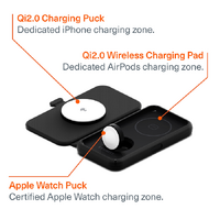 Cygnett MagTravel Qi2.0 2-in-1 Wireless Charger - Black (CY5138WIRDE), 1.2M USB-C Cable,15W, Compact and lightweight, 2 Years Warranty