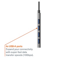 Cygnett Unite 4-in-1 USB-C to USB-A Hub- White(CY5388CYHUB),4x USB-A,10GBps Transfer,Aluminium outershell,USB-C to USB-A Adapter,2Years Warranty