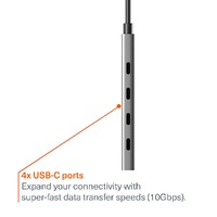Cygnett Unite 4-in-1 USB-C to USB-C Hub- White(CY5390CYHUB)4x USB-C Ports,10Gbps Transfer,Aluminium Outer Shell,15cm cable, 2-Year Warranty