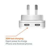 Cygnett ChargePlus 30W Dual Port GaN Slim Wall Charger - White (CY5486PDWCH), 2x USB-C, Portable  Lightweight, Charge Two Device At Once, 2 Years