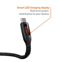 Cygnett Unite Intelli USB-C to USB-C Cable with LED Display (1M) - Black (CY5507PCCCC), 100W, 480Mbps Transfer, Fast Charge, 2 Years Warranty