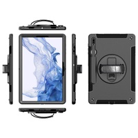 Pisen Rugged Samsung Galaxy Tab S8+ / Tab S7+ / Tab S7 FE (12.4') (SM-X706/X700/ T736/T733) Case Black-Adjustable Hand Strap,Shoulder Strap,Pen Holder