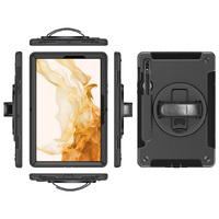 Pisen Rugged Samsung Galaxy Tab S8 / Tab S7 (11') Case Black - Built-in-Kickstand,Adjustable Hand Strap,Shoulder Strap,Pen Holder,DropProof,ShockProof