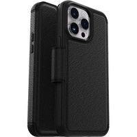 OtterBox Strada Apple iPhone 14 Pro Max Case Black - (77-88571) DROP 3X Military Standard Leather Folio Cover Card Holder Raised EdgesSoft Touch