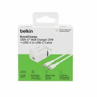 Belkin BoostCharge 25W USB-C Cubic Wall Charger  USB-C to USB-C Cable (1M) - White (WCA012au1MWH-B6), MFI-Certified, CEW $2500, 2 Years Warranty
