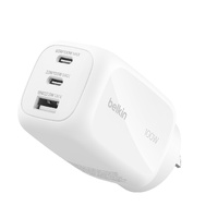 Belkin BoostCharge Pro 100W 3-Port GaN Wall Charger - White (WCH016AUWH), 2x USB-C, 1x USB-A, Charge 3 Devices at Same Time, Laptop, 2 Years Warranty
