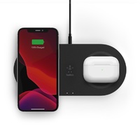 Belkin BoostCharge 15W Dual Wireless Charging Pads - Black (WIZ008auBK) Qi-Compatible Non-Slippery2-in-1 Fast Wireless ChargerPSU Included2YR