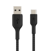 Belkin BoostCharge Braided USB-C to USB-A Cable (15cm 6in) - Black (CAB002bt0MBK)480Mbps10K bend Samsung GalaxyiPadMacBookGoogleOPPONokia2YR