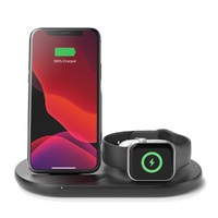 Belkin BoostCharge 3-in-1 Wireless Charger for Apple Devices 7.5W - Black (WIZ001auBK), Qi-Compatible Fast Wireless Triple Pad, Indicator Light,2YR