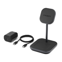 Cygnett MagDesk 2-in-1 Magnetic Wireless Charger 15W - Black (CY3769ACOCP), Include 20W USB-C Wall Charger, USB-C to USB-C Cable 1.5M, Attachment Ring