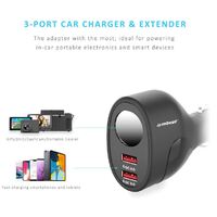 (LS) mbeat®  Gorilla Power Dual Port QC3.0 Car Charger and Cigarette Lighter Extender
