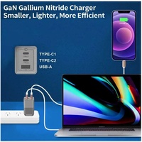 Oxhorn 65W GaN Type C fast Charger 3 Port 2xUSB-C 1xUSB-A PD3.0 QC4.0 PPS AUS Approved C-tick Black with cable