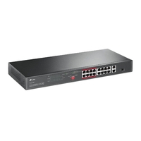 TP-Link TL-SL1218P 16-Port 10/100 Mbps + 2-Port Gigabit Rackmount Switch with 16-Port PoE+, Up to 150W for all PoE ports, Up to 30W for each PoE port