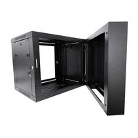 LDR Assembled 6U Hinged Wall Mount Cabinet (600mm x 550mm) Glass Door - Black Metal Construction - Top Fan Vents - Side Access Panels