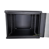 LDR Assembled 9U Hinged Wall Mount Cabinet (600mm x 550mm) Glass Door - Black Metal Construction - Top Fan Vents - Side Access Panels