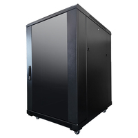 LDR Assembled 18U Server Rack Cabinet (600mm x 800mm) Glass Door 1x 8-Port PDU 1x 4-Way Fan 2x Fixed Shelves - Black Metal Construction