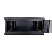 LDR Assembled 4U Wall Mount Cabinet (600mm x 450mm) Glass Door - Black Metal Construction - Top Fan Vents - Side Access Panels