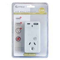 Sansai USB C  A 2xUSB charging Outlets Power Adaptor 240V 10A Surge protection Power status indicator Wall Charger
