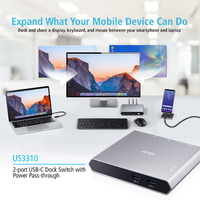 Aten Sharing Switch 2x2 USB-C 2x Devices 2x USB 3.2 Gen2 Ports Power Passthrough Remote Port Selector Plug and Play