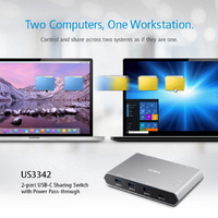 Aten Sharing Switch Gen2 2x4 USB-C 2x PC 4x USB 3.2 Gen2 Ports (1x USB-C) Power Passthrough OSX  Windows Compatible Plug and Play