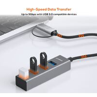 mbeat® 4-Port USB 3.0 Hub with 2-in-1 USB 3.0 & USB-C Converter - Space Grey
