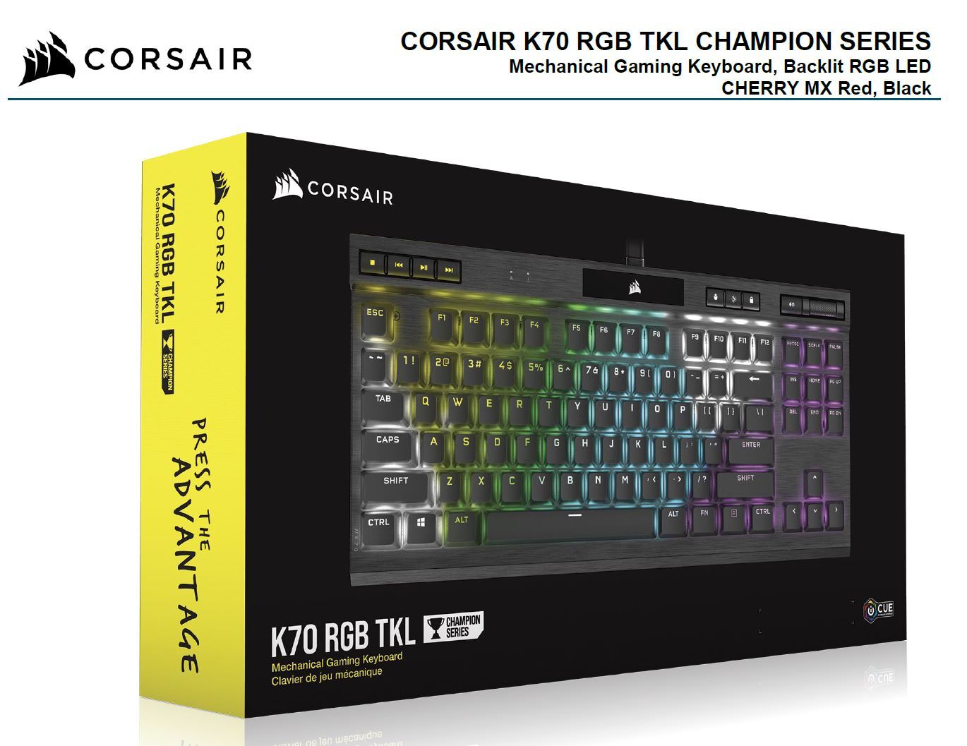 CORSAIR K70 RGB TKL Mechanical Gaming Keyboard, Backlit RGB LED, CHERRY ...