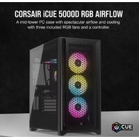 Corsair iCUE 5000D RGB High Airflow, 3x AF120 RGB Elite Fan, Lighting Node Pro Controller, Tempered Glass Mid-Tower, Black Gaming Case