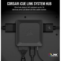 CORSAIR iCUE LINK System Hub manage RGB Lighting by linking up 14 devices. reduce cable clutter.