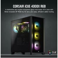Corsair Carbide Series 4000X RGB E-ATX, ATX, Tempered Glass Front & Side. Black,3x 120mm RGB Fans pre-installed. USB 3.0 and Type-C x 1, PCI 7+2, Case