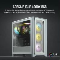 Corsair Carbide Series 4000X RGB E-ATX ATX Tempered Glass Front  Side. White3x 120mm RGB Fans pre-installed. USB 3.0 and Type-C x 1. PCI 72 Case