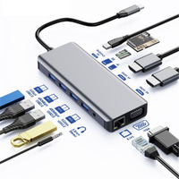 Astrotek USB-C Dock 12-in-1 Multiport Hub Docking Station with 100W Power 2xHDMI 4K VGA GLAN 2xUSB3.0 2xUSB2.0 Card Reader for HP Lenovo Asus MacBook