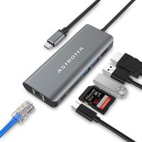 Astrotek USB-C Dock 6-in-1 Multiport Hub Docking Station with 60W Power 1xHDMI 4K GLAN 2xUSB3.0 Card Reader for HP Lenovo Asus MacBook Chromebook