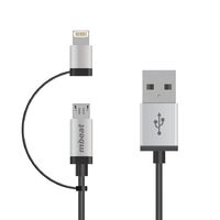 (LS) mbeat® 1m Lightning and Micro USB Data Cable - 2-in-1/Aluminmum Shell Crush-Proof/Nylon Braided/Silver/ Apple/Andriod Tablet Mobile Device (L)