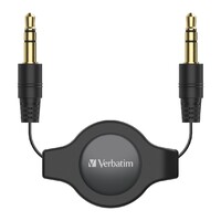  Verbatim 3.5mm Aux Audio Cable Retractable 75cm - Black Clearance